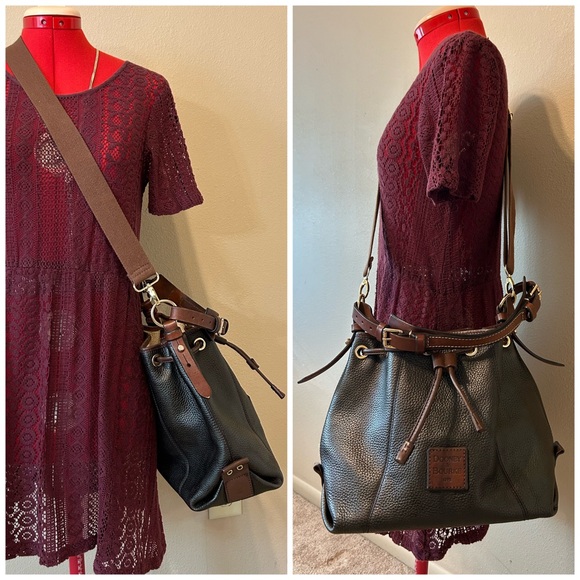 Dooney & Bourke Large pebbled leather drawstring bucket bag dyed Walnut Brown - Picture 2 of 14